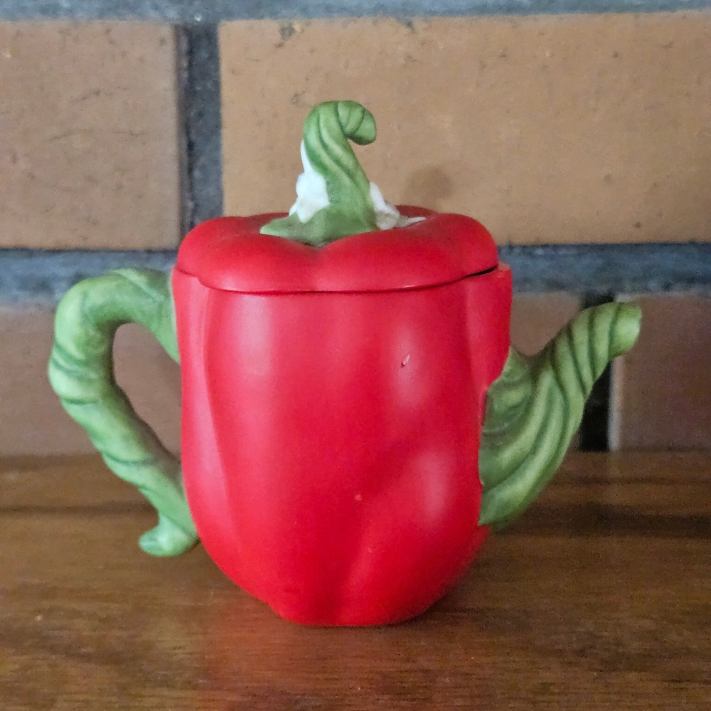 Avon Collectibles 1996 Red Pepper Teapot Trinket Box 3.75" Tall